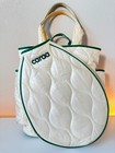 Caraa White Quilted Tennis Backpack Tote     Ivo Green Trim