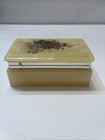 Vintage Marble Rectangle Jewelry Trinket Box Hinged Purple Flowers 4 25 x2 75 