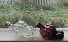 Vintage Clear   Purple Glass Grape Cluster Bottle Decanters Set Of 2