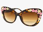 Oversize Vintage Retro Cat Eye Style Sunglasses Big Tortoise Frame Floral Design