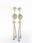 Vintage Juicy Couture Silver Plated Heart Banner Crystal Drop Dangle Earrings
