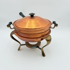 Vintage Copper   Brass Chafing Dish Set     Mid-century Warming Pan With Stand