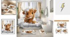 Shower Curtain Set 4 Pc Highland Cow Bathroom Bath Mat Rugs Hooks 72x72 Blackout