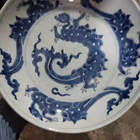 Antique 1736-1796 Qianlong Qing Chinese Porcelain Large Dish Plate Mythicalbeast