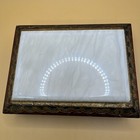 Vintage White Stone Inlay Top Wooden Trinket Jewelry Box Felt Lined Hinged Lid