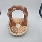 Vintage Ceramic Quilted Look Hand Painted Decorative Basket Home Decor