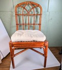 Mcguire Style Rattan Dining Chair Brown Blue Cream Color Cushion Bamboo Wood