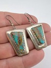 Vtg Navajo Sterling Silver Webbed Royston Turquoise Hook Post Earrings
