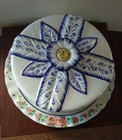 Jay Willfred Andrea Sadek Portugal Covered Cake Plate Dome Hand Painted Floral