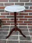 Vintage Marble Top Plant Stand Mahogany Finish Wood Pedestal Display Table