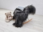 Large Genuine Icelandic Sheepskin Rug  Black With Silver Gray Tips  Long Wool
