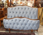 Antique French Louis Xv Oak Full Size Bed  New Upholstered   Icy Blue