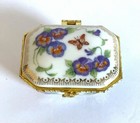 Trinket Box Octagonal Handpainted Porcelain Floral   Butterfly
