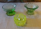 Lot Of  3  Different Vaseline uranium Glowing Glass Open Salt Dip  Cellar  Dish 