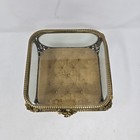Vintage Matson Jewelry Casket Trinket Box Ormolu Gold Filigree Beveled Glass
