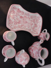 Vintage Miniature Pink Swirl   White Porcelain Tea Set