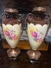 19 Inch Set Of 2 Antique Rose Floral Porcelain Vases Marked No  118 On Bottom