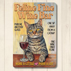 Gray Cat Wine Sign Feline Fine Funny Kitty Metal Tin Home Bar Wall Art Decor