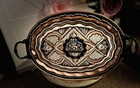 Vintage Turkish Copper Serving Tray W handles Etched Painted Wall Art