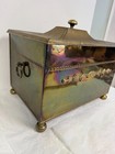 Antique Brass Fireplace Kindling Box On Feet W black Steel Box Inside 14 hx17 w