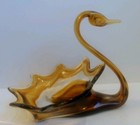 Vintage Hand Blown Amber Glass Swan Centerpiece 7  H X 8  W