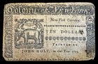 Colonial Currency  10 00 New York September 2  1775 Ten Dollars Continental