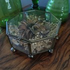 Vintage 6  X 2 5  Brass   Glass Footed Octagon Shaped Display Case W  Hinged Lid