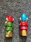 Vintage Chalkware Christmas Green Red Elf Gnomes Statues