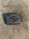 Victorian Black Glass Brass Prong Rectangle Diamond Iridescent Clothes Button