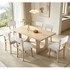 7-piece Dining Table Set For 6  57 Inch Light Oak Table With 6 Linen Chairs