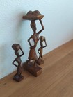 Set Of 3 Small Hand Carved African Wood Figurines Tribal Folk Art Sculptures