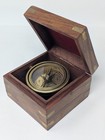 Nautical Gimbal Compass Mahogany Brass Box Vintage Maritime Antique Ship Works