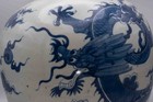 Chinese Qing Style Blue   White Porcelain Dragon Jar 11 Inch