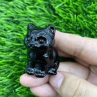 Natural Black Obsidian Quartz Crystal Lucky Cat Stone Healing Reiki Statue Decor