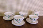 Childrens Dishes Vintage Tea Party Set   4 Cups   Saucers 1 Pitcher Leaf Pattern
