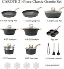 Carote Nonstick Cookware Sets 21pcs Granite Coating Induction Cooking Set  Black