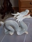 Porcelain Glazed Dragon Figurine Statue  White gray  Animals   Dinosaurs Theme