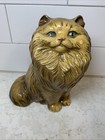 Vintage Ceramic Brown Tan Green Eyes Long Hair Persian Cat Figurine Statue