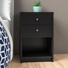 Bedroom Bedside Nightstand End Table With 2 Drawers Storage Wood Organizer Black
