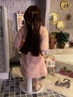 1 12 Dollhouse Miniature Porcelain Female Doll In Pink Bathrobe Bath Bedroom