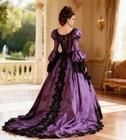Renaissance Victorian Evening Dress Retro With Black Lace Medieval Sweep Train