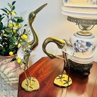 Vintage Mcm Brass Murano Bubble Glass Heron Crane Pair Hollywood Regency