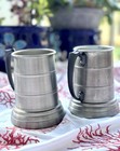 Two Italian Aluminum Glass Bottom Beer Steins mugs pints W Black Pewter Handles