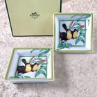 Vintage Hermes Paris Mini Ashtray Change Tray Toucans Porcelain Set Of 2 W  Box
