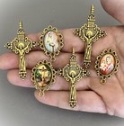 Gold 10 Pc Rosary Crucifixes 5 Cross   5 Virgin Mother Mary Saint Michael Center