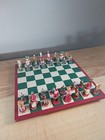 Vtg Russ Berrie   Co Christmas Chess Set  Green white Board With Santa King 