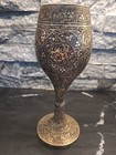 Vintage Kashmiri Niello   Brass Cup  7 25 High  Inches High  2 25 Inches Wide