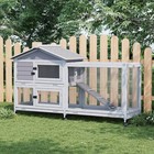 2-tier Waterproof Wooden Rabbit Hutch With Wheel Rabbit Cage Chicken Coop W tray