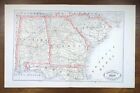 Vintage 1884 Alabama Georgia South Carolina Map 21 x13  Old Antique Original