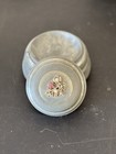 Vintage Metal Woman s Powder Puff Music Box With Pink Rhinestones Flower Motif